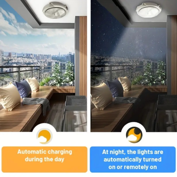 Solar-Powered Ceiling Fixture with Remote Control - 3 Adjustable Color Modes, LED Indoor/Outdoor Lamp, Suitable for Patio, Garden, Porch, Living Room, and Bedroom (1 Set) - Image 6