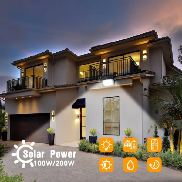 AVANLO Solar Floodlight, LED Outdoor Security Lighting, 200W/150W/100W/50W/30W Options, IP65, Lithium Battery Powered, Remote Control, Wall Mount, Polished Metal Finish, Portable, Solar Charging, No Detachable Clamp, Plastic Lid, Commercial Street & Area Lighting - Image 3