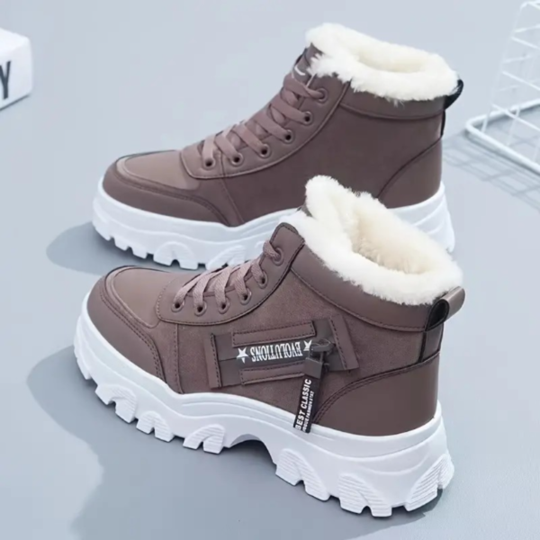 Women's Plush Lined Winter Sneakers, Thermal Lace Up High Top Snow Boots, Keep Warm Platform Ankle Boots - Image 3