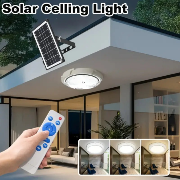 Solar-Powered Ceiling Fixture with Remote Control - 3 Adjustable Color Modes, LED Indoor/Outdoor Lamp, Suitable for Patio, Garden, Porch, Living Room, and Bedroom (1 Set) - Image 2