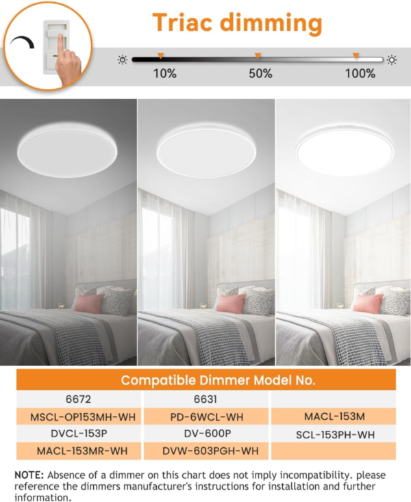Plafón LED regulable de 16,5 pulgadas, 3000K-4500K-6000K, lámpara de techo seleccionable de 3 colores, luminaria 4200LM de 36W, plafonnier Luminarias LED para cocina, dormitorio, salón, pasillo (blanco) - Image 7