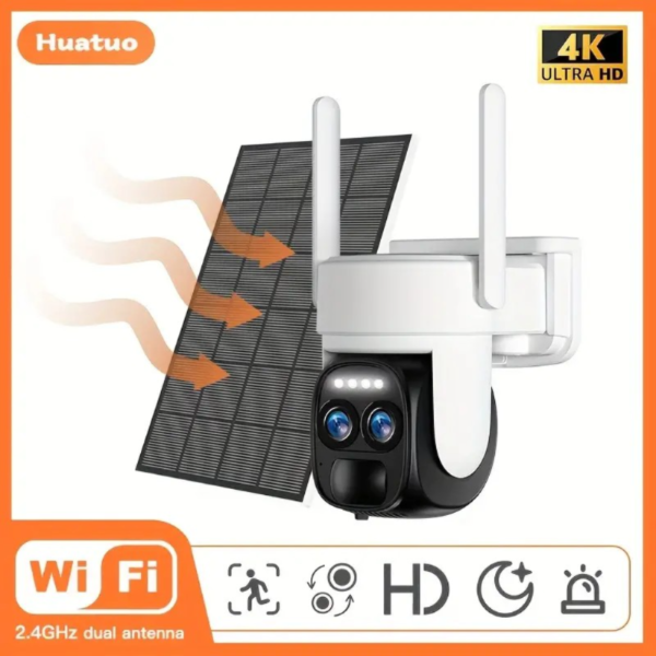 [Fast Arrival] 6MP 4K High-Definition Solar Powered PTZ Security Camera - Dual Lens, 2.4G WiFi, Color Night Vision, Two-Way Call, Ultra Wide Angle, PIR Motion Detection, Two-Way Audio, Alarm, Weatherproof, and AI Detection for Outdoor Monitoring