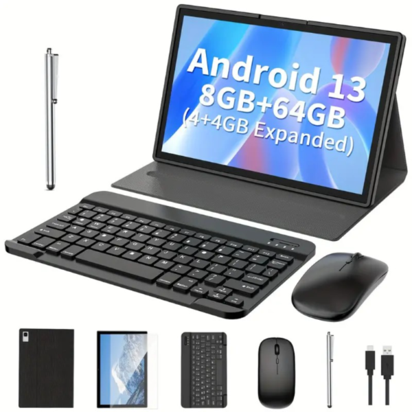 Android Tablet 2 In 1 Tablet, 10.1 Inch Android 13 Tablet 4+2GB, 6+64GB With Keyboard, Tablets With Case Mouse Stylus, 1TB Expandable Dual Camera, WiFi, Wireless, GMS Tablet PC, Black