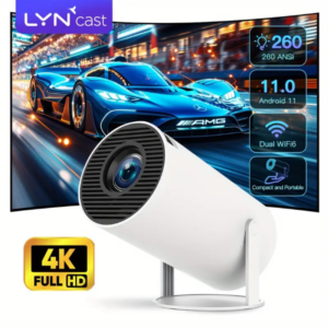 Lyncast HY300 PRO Mini Projector, Android 11, Dual WiFi6, 260 ANSI Lumens, 1080P Supported, 4K HD Decoding, Mono Audio, 130" Display, Automatic Keystone, 180° Rotation, Phone Compatible, No Battery, US Plug - Portable WiFi Projector for Outdoor/Home Theater