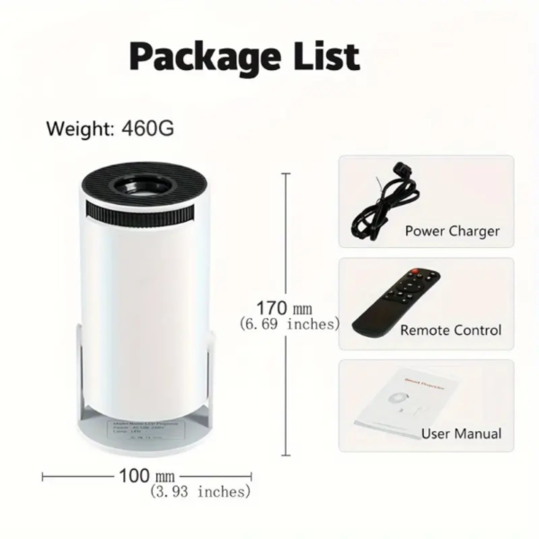 Lyncast HY300 PRO Mini Projector, Android 11, Dual WiFi6, 260 ANSI Lumens, 1080P Supported, 4K HD Decoding, Mono Audio, 130" Display, Automatic Keystone, 180° Rotation, Phone Compatible, No Battery, US Plug - Portable WiFi Projector for Outdoor/Home Theater - Image 4