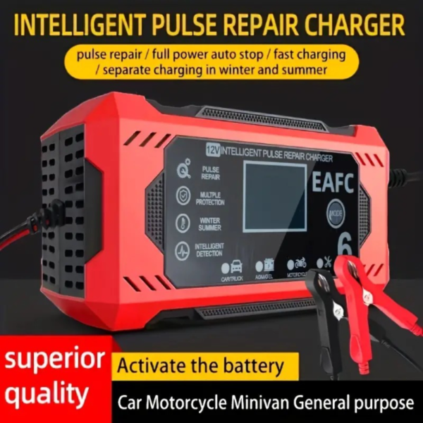Cargador de batería para automóvil, 12V 6A Batería inteligente Cargador lento Auto 12V 24V Mantenedor de batería para automóvil Camión Motocicleta Cortacésped Cargador de ácido de plomo marino - Image 5