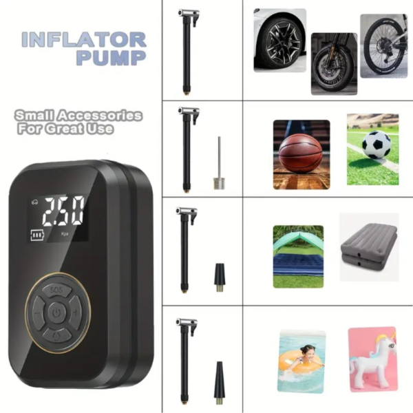 Bomba de Compresor de Aire Inalámbrica Portátil - Recargable por USB, Batería de Larga Duración para Neumáticos, Colchones Inflables y Equipo Deportivo - Image 4