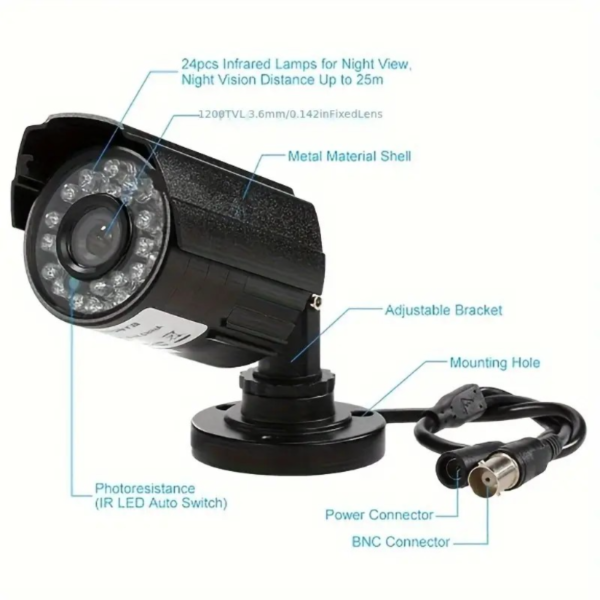 Cámara CCTV 1000TVL 960H CVBS, cámara de visión nocturna infrarroja de alta definición para vigilancia digital, cámara bala impermeable para exteriores de seguridad para el hogar, PAL/NTSC, lente de 3, 6 mm, adaptador de corriente no incluido. Metal. Admite DVR, sin wifi. - Image 4