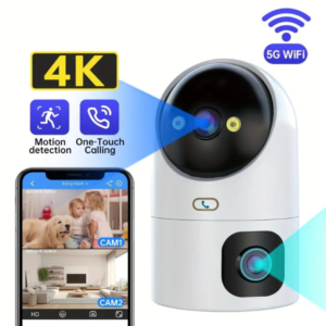 Conexión inalámbrica WiFi, monitor de cámara, lentes duales, rotación hacia arriba y abajo, izquierda y derecha, visión nocturna a color, conversación bidireccional, dos píxeles de alta definición de 3MP, admite tarjeta de memoria de hasta 128G y almacenamiento en la nube, llamada con un solo clic