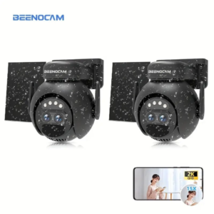 2PCS 360 Degree Low Power CCTV Solar Panel Battery 2K FHD WiFi Camera with Alarm Spotlight, Motion Detection, Color Night Vision, Two-Way Audio, Humanoid Auto Tracking