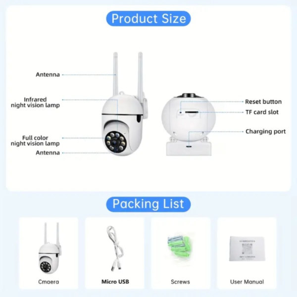 Cámara de seguridad HD inalámbrica 1080P: seguridad para el hogar inteligente, wifi, audio bidireccional, detección de movimiento, operación remota, notificaciones de alarma, compatible con Apple Homekit, montaje en pared, alimentación USB, uso en interiores/exteriores - Image 3