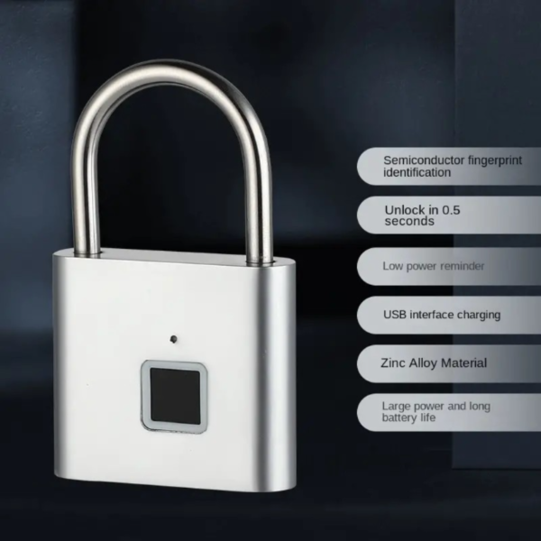 Candado inteligente de huella dactilar, material de aleación, recargable por USB, resistente al agua y al óxido para exteriores, cerradura biométrica sin llave para portones, candado de protección antirrobo con contraseña digital electrónica - Image 4