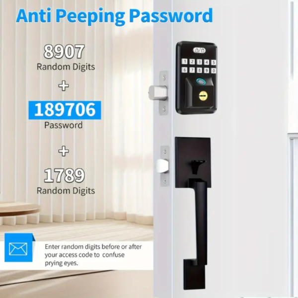 Juego de Cerradura de Puerta de Entrada Sin Llave de Fácil Instalación con Huella Digital y Teclado - Cierre Automático, 2 Llaves Incluidas, Alimentado por Batería, Negro - Image 2