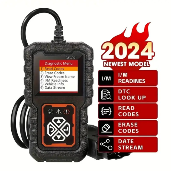 Escáner OBDII 2024 3001 - Herramienta de Diagnóstico para Coche con Alimentación USB, Lector de Códigos de Fallo del Motor, Modo CAN, Soporte Multilenguaje, Flujo de Datos, Búsqueda de DTC y Preparación I/M