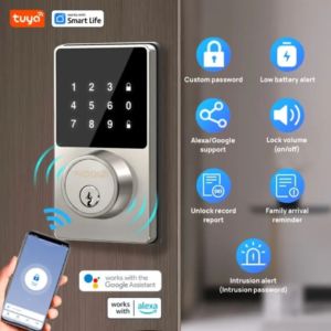 Cerradura inteligente WiFi con Tuya Smart y Smart Life, cerradura de entrada sin llave con teclado táctil, aplicación, 10 códigos de usuario, alerta de batería baja, seguridad, informe de estado de alarma, volumen de bloqueo (encendido/apagado), contraseñas temporales y personalizadas, con teclado táctil, control remoto, fácil de instalar, funciona con Alexa y Google Home