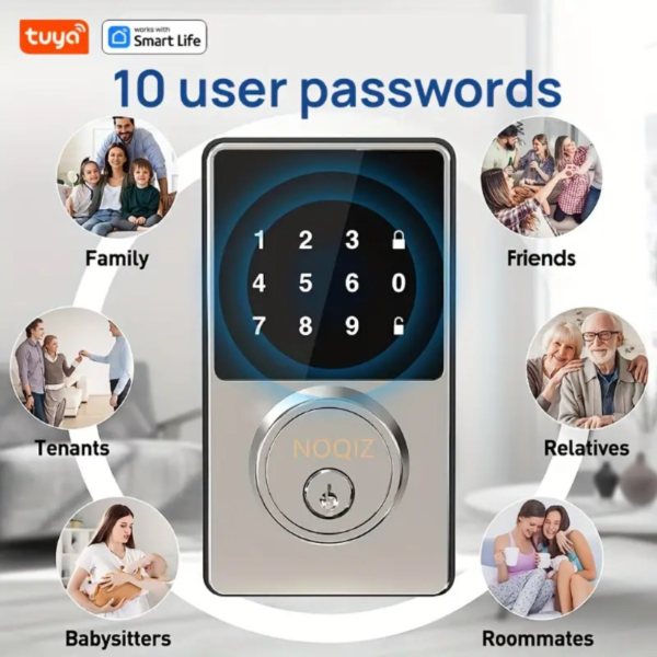 Cerradura inteligente WiFi con Tuya Smart y Smart Life, cerradura de entrada sin llave con teclado táctil, aplicación, 10 códigos de usuario, alerta de batería baja, seguridad, informe de estado de alarma, volumen de bloqueo (encendido/apagado), contraseñas temporales y personalizadas, con teclado táctil, control remoto, fácil de instalar, funciona con Alexa y Google Home - Image 3