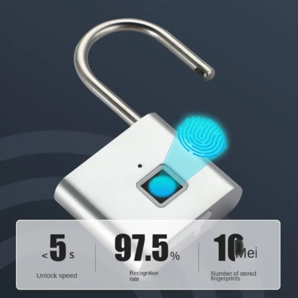 Candado inteligente de huella dactilar, material de aleación, recargable por USB, resistente al agua y al óxido para exteriores, cerradura biométrica sin llave para portones, candado de protección antirrobo con contraseña digital electrónica - Image 2