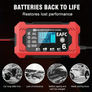 Cargador de batería para automóvil, 12V 6A Batería inteligente Cargador lento Auto 12V 24V Mantenedor de batería para automóvil Camión Motocicleta Cortacésped Cargador de ácido de plomo marino
