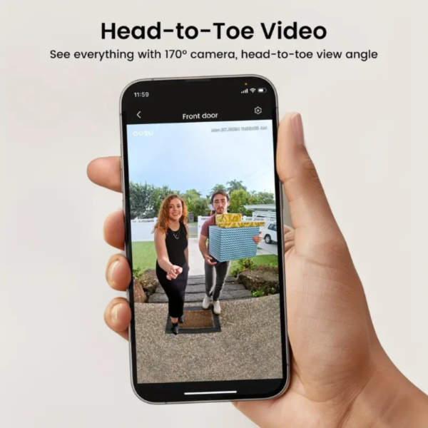 Timbre con cámara inalámbrico AOSU - Vista de pies a cabeza, detección inteligente de paquetes, timbre con video WIFI 2.4G con Homebase, sin tarifas mensuales, detección inteligente de humanos, funciona con Alexa y Google Assistant - Image 3