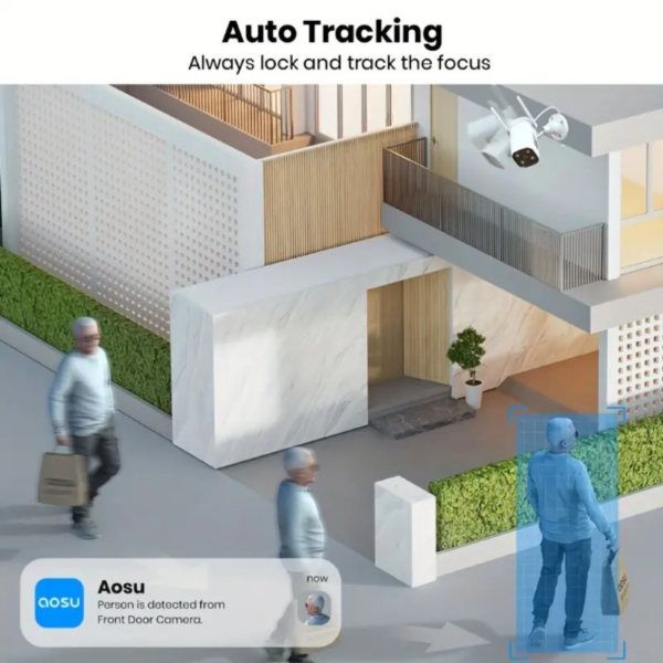 Cámara de seguridad para exteriores AOSU 2K con visión nocturna a color, cámara de seguridad para exteriores con WiFi de 5 GHz y 2.4 GHz compatible con grabación 24/7, cámara de seguridad con seguimiento automático por cable, audio bidireccional, crucero automático (paquete de 2) - Image 3