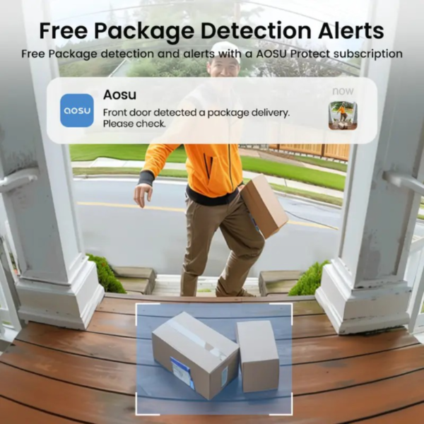 Timbre con cámara inalámbrico AOSU - Vista de pies a cabeza, detección inteligente de paquetes, timbre con video WIFI 2.4G con Homebase, sin tarifas mensuales, detección inteligente de humanos, funciona con Alexa y Google Assistant - Image 6