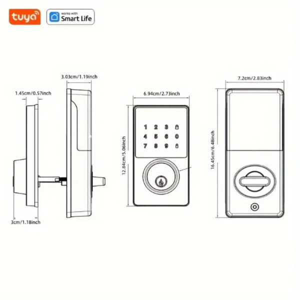 Cerradura inteligente WiFi con Tuya Smart y Smart Life, cerradura de entrada sin llave con teclado táctil, aplicación, 10 códigos de usuario, alerta de batería baja, seguridad, informe de estado de alarma, volumen de bloqueo (encendido/apagado), contraseñas temporales y personalizadas, con teclado táctil, control remoto, fácil de instalar, funciona con Alexa y Google Home - Image 5