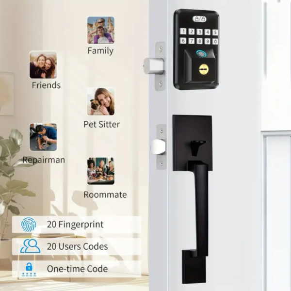 Juego de Cerradura de Puerta de Entrada Sin Llave de Fácil Instalación con Huella Digital y Teclado - Cierre Automático, 2 Llaves Incluidas, Alimentado por Batería, Negro - Image 3