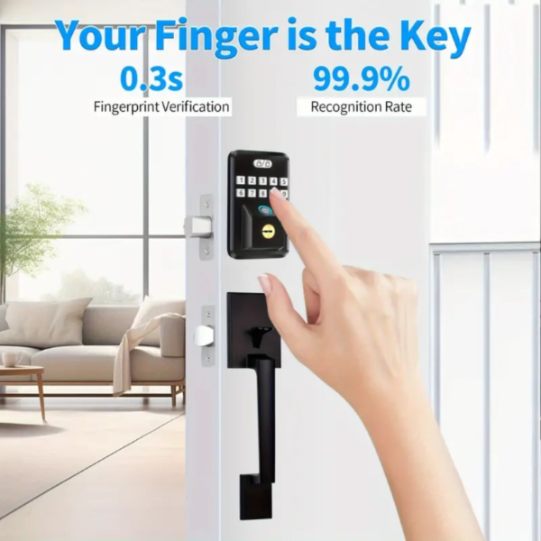 Juego de Cerradura de Puerta de Entrada Sin Llave de Fácil Instalación con Huella Digital y Teclado - Cierre Automático, 2 Llaves Incluidas, Alimentado por Batería, Negro - Image 5