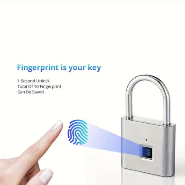 Nuevo candado de huella dactilar recargable tipo C actualizado, puede registrar 20 huellas dactilares, desbloqueo conveniente, material de aleación de zinc. - Image 4