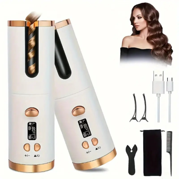 5 Ajustes de Calor Auto-Rizador para Rizos Encantadores - Cerámica, Anti-Escaldaduras, Anti-Enredos, Batería de Litio Recargable USB de Carga Rápida - Perfecto para Peinar, Ocasiones Especiales y como un Regalo Elegante con Elegante Caja de Regalo Incluida - Image 2