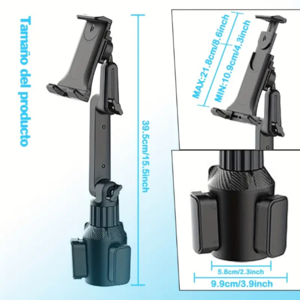 Soporte Para Taza De Coche, Soporte Para Tableta Y Teléfono Con Base Para Portavasos Resistente, Soporte Ajustable Para Tableta Para Automóvil/camión, Compatible Con Tabletas De 4 A 13 Pulgadas, IPad Mini/Air/Pro, IPhone, Todos Los Teléfonos Móviles - Image 4