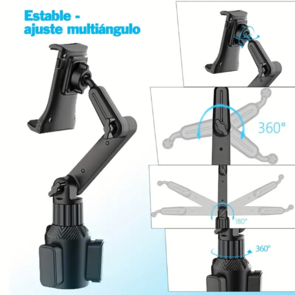 Soporte Para Taza De Coche, Soporte Para Tableta Y Teléfono Con Base Para Portavasos Resistente, Soporte Ajustable Para Tableta Para Automóvil/camión, Compatible Con Tabletas De 4 A 13 Pulgadas, IPad Mini/Air/Pro, IPhone, Todos Los Teléfonos Móviles - Image 3