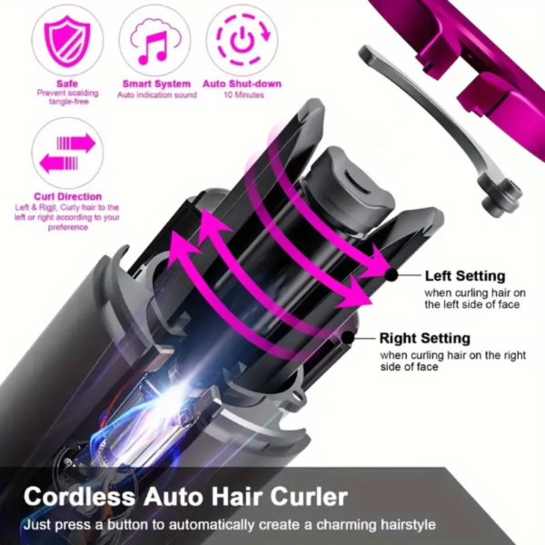 5 Ajustes de Calor Auto-Rizador para Rizos Encantadores - Cerámica, Anti-Escaldaduras, Anti-Enredos, Batería de Litio Recargable USB de Carga Rápida - Perfecto para Peinar, Ocasiones Especiales y como un Regalo Elegante con Elegante Caja de Regalo Incluida - Image 4