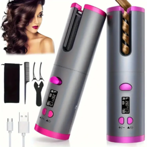 5 Ajustes de Calor Auto-Rizador para Rizos Encantadores - Cerámica, Anti-Escaldaduras, Anti-Enredos, Batería de Litio Recargable USB de Carga Rápida - Perfecto para Peinar, Ocasiones Especiales y como un Regalo Elegante con Elegante Caja de Regalo Incluida