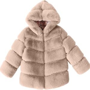 Girls Faux Fur Jacket Kids Winter Dress Coat Kids Toddler Fuzzy Fleece Jacket Hooded Sherpa Teddy Coat Thicken Overcoat