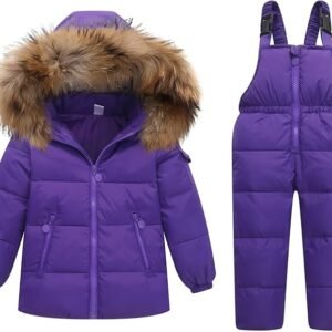 JiAmy Kids 2-Piece Snowsuit Set Winter Hooded Puffer Jacket and Snow Bib Pants Ski Suits Ultralight Outfit Set