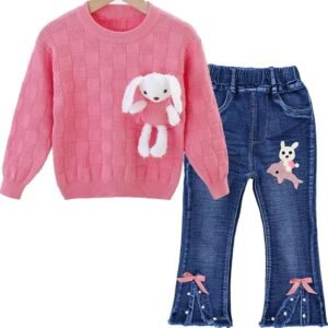 Peacolate 18Months-10T Little Big Kids Girls Clothing Sets 2pcs Top Cotton Knitted Sweater Pullover with Denim Jeans