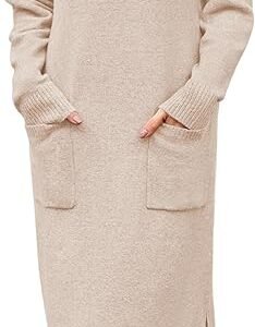 Arach&Cloz 2024 Trendy Women's Wool Blended Long Sleeve Turtleneck Casual Loose Fall Winter Sweater Dress