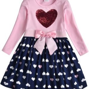 VIKITA Kids Girls Winter Long Sleeve Casual Cartoon Appliques Striped Dresses for 2-8 Years