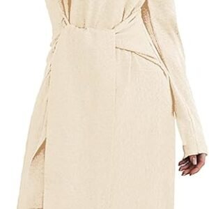 Jayscreate Women's 2023 Sweater Dress Long Sleeve Winter Fall Tie Front A-Line High Waist Business Casual Midi Dress