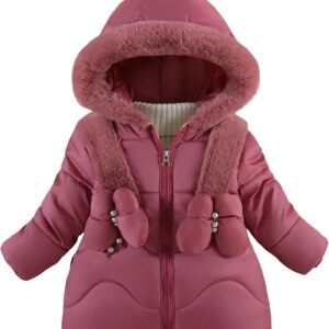 Happy Cherry Toddler Girl Fur Collar Hood Jackets Warm Thick Fleece Liner Coat Snowsuit 1-5T