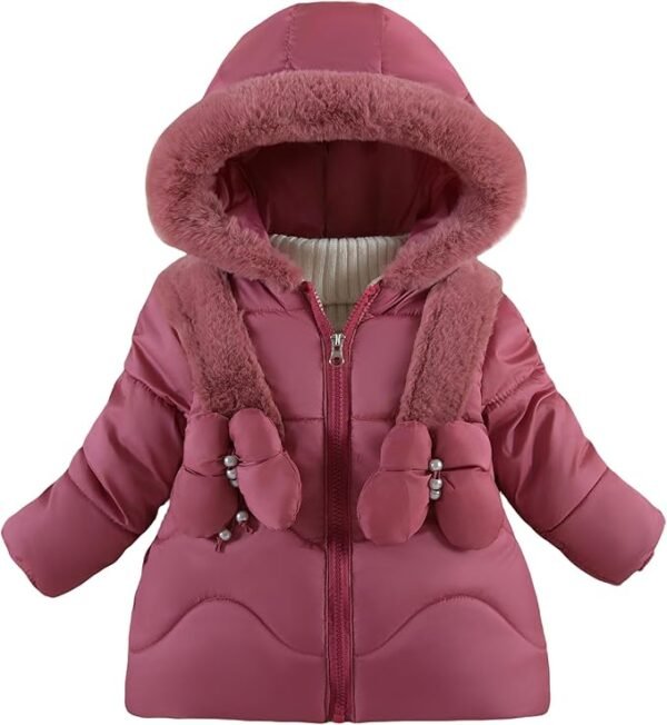 Happy Cherry Toddler Girl Fur Collar Hood Jackets Warm Thick Fleece Liner Coat Snowsuit 1-5T