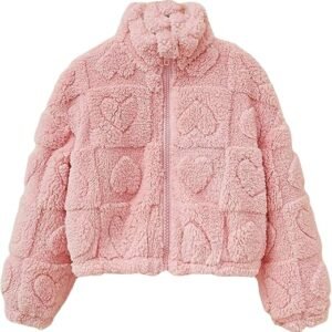 OXUBOAO Girls Fleece Jackets for Kids Fall Winter Coat Sherpa Flannel Heart Pattern Outerwear Full Zip
