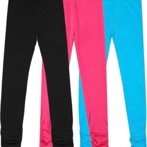 BIENZOE Stretch Girls Legging for School: Kid Toddler Yoga Dance Cotton Tights 3pcs Set