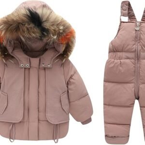 Frostluinai Little Kids 2-PCS Snowsuit Toddler Ski Suit Set Baby Boys Girls Winter Warm Jacket Ski Jacket Snow Bib Pants