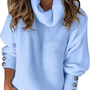 Cuff Long Sleeve Tops for Ladies Winter Fall High Neck Sweater Crochet Warm Knit Tops Shirt Blouse Women 2024