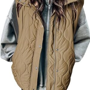 EVALESS Cropped Puffer Vest Women Lightweight Quilted Stand Collar Sleeveless Jackets Fall Button Zip Up Warm Coat Outerwear