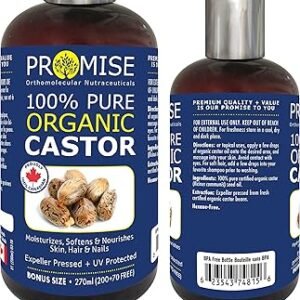 270ml (9oz) ORGANIC CASTOR Oil, 100% Pure Certified For Hair, Beard, Moisturizes, Softens, Nourishes Skin, Hair and Nails, Made in Canada, No Chemicals Cruelty Free Hexane free (270ml)