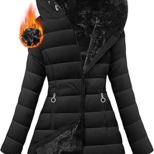 heekpek Women's Winter Warm Quilted Jackets Zip Up Slim Hood Long Coats Sherpa Thicken Drawstring Outerwears with Pockets