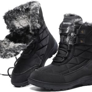 Women's Snow Boots Fur Lined Warm Boots Outdoor Lace up Anti-Slip Mid Calf Winter Boots Waterproof Cold-Resistant Walking Boots for Women